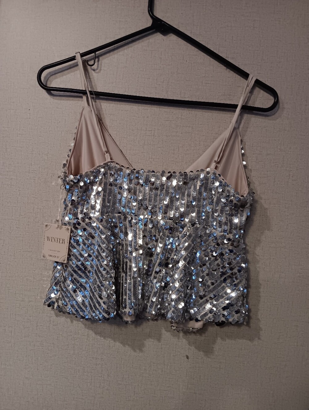 Forever 21 Silver Sequin V-Neck Cami Y2k - Picture 3 of 4